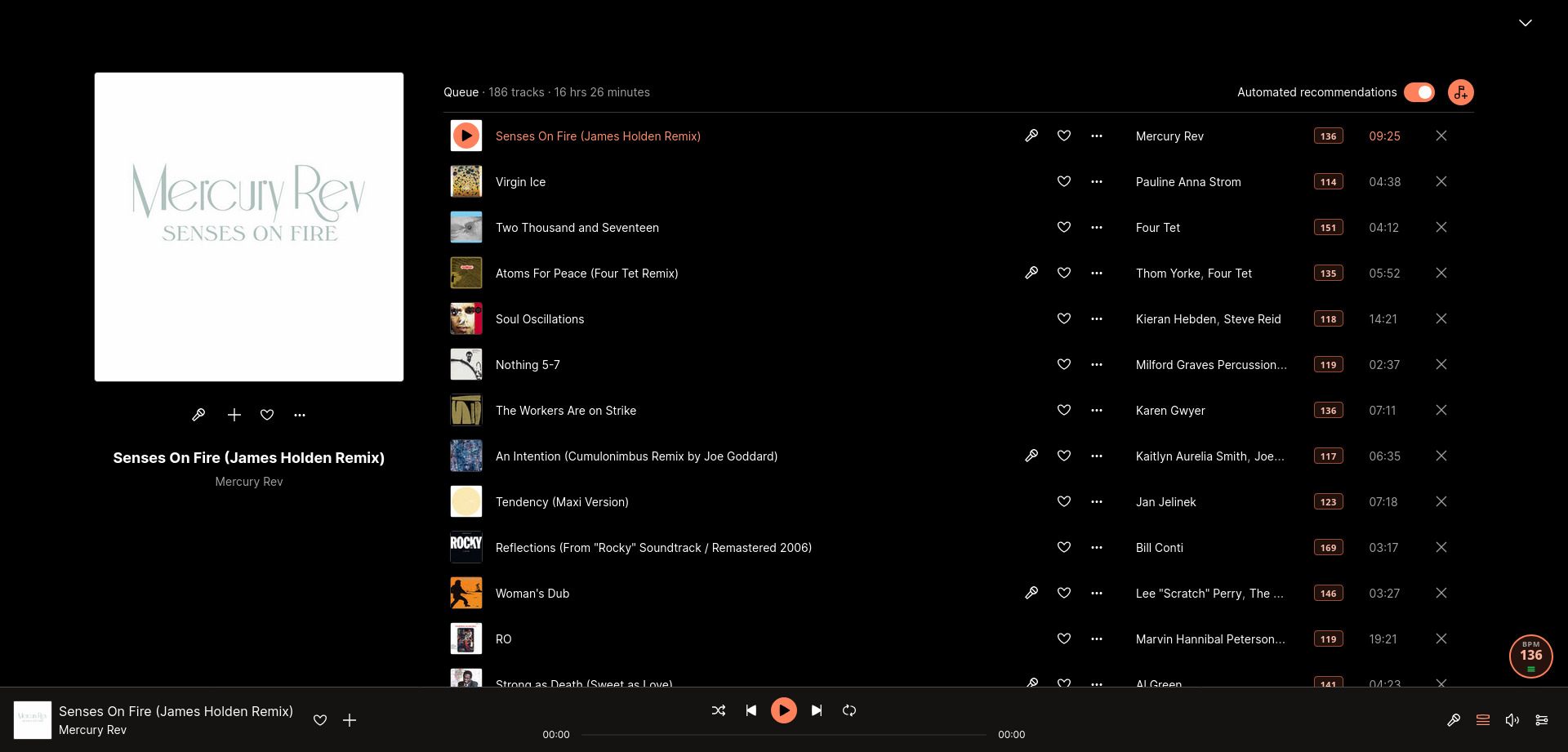 Deezer BPM showing BPM values in a playlist